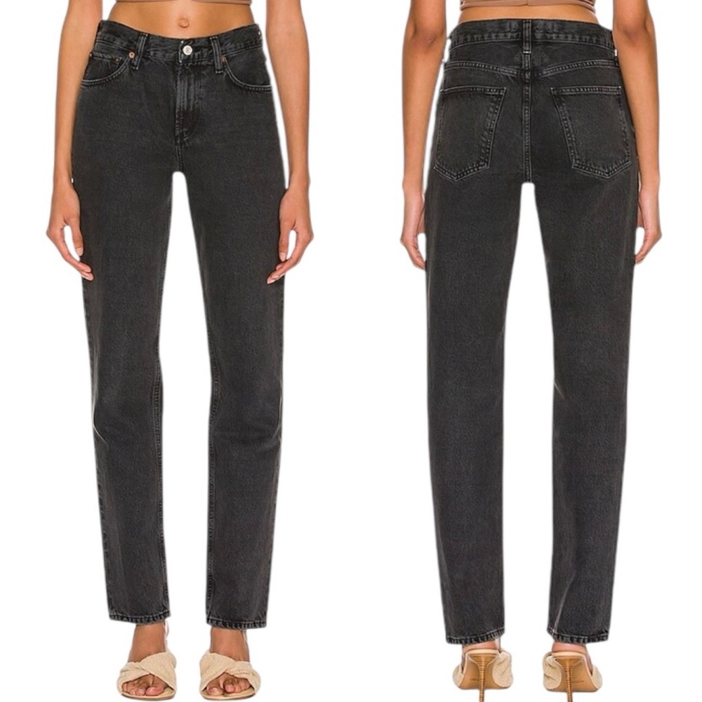 Agolde Lyle Low Rise Slim Straight Leg Black Cotton Jeans in Percolate 29
